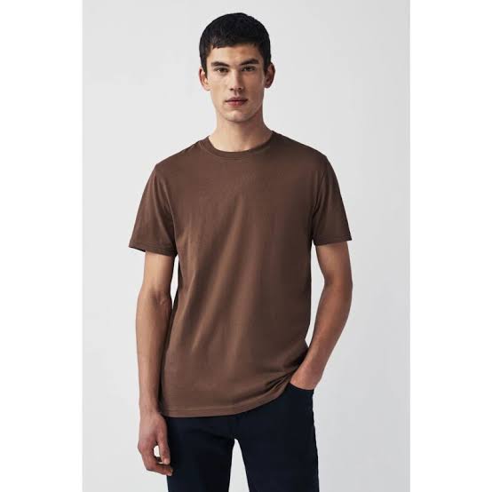 Brown Plain Crew Neck T-shirt